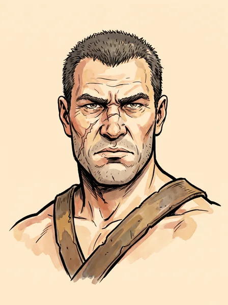 Crixus, drawn in ink on cream paper
