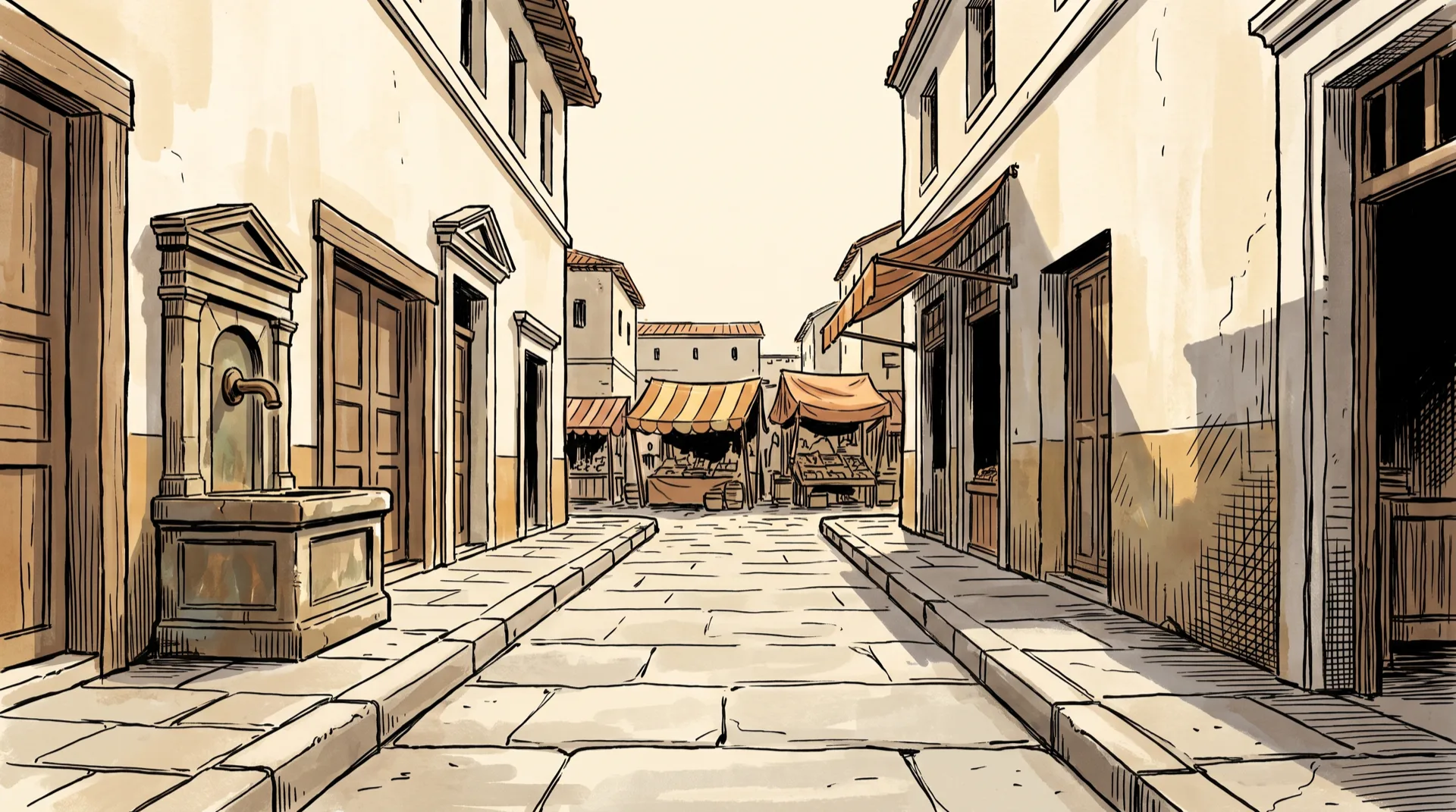 The streets of Capua under a low sun